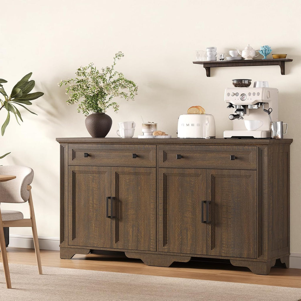 63 Inch Kitchen Sideboard Buffet with Drawers and Doors
