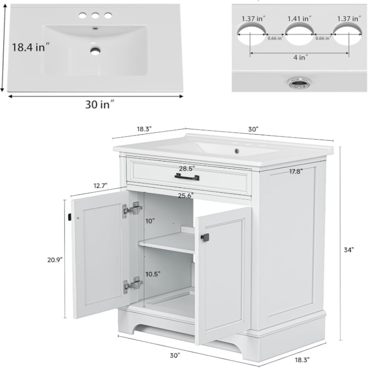 30 Inch Bathroom Vanity with Sink and Soft-Close Doors