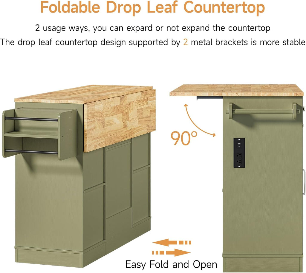 61 Inch Rolling Kitchen Island with Cutting Board
