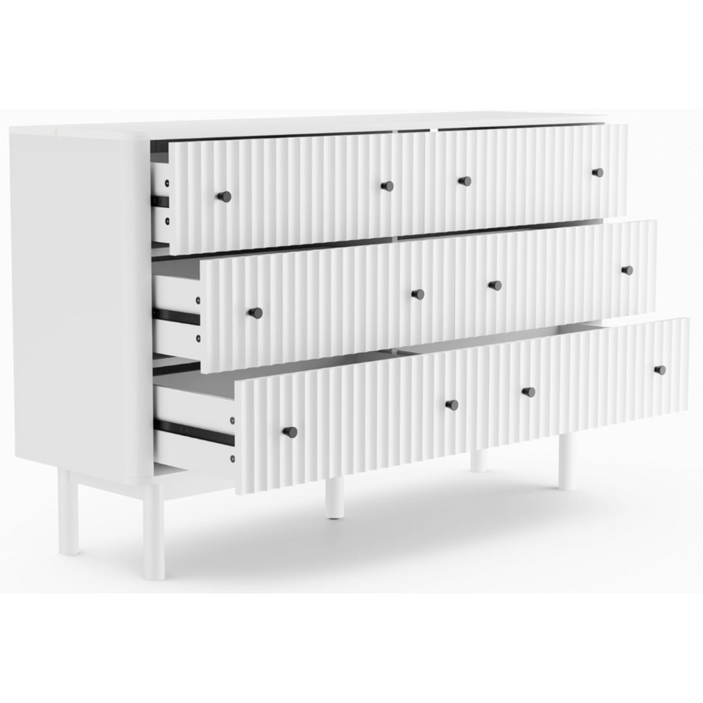 6-Drawer 54-Inch Fluted Dresser with Faux Marble Top