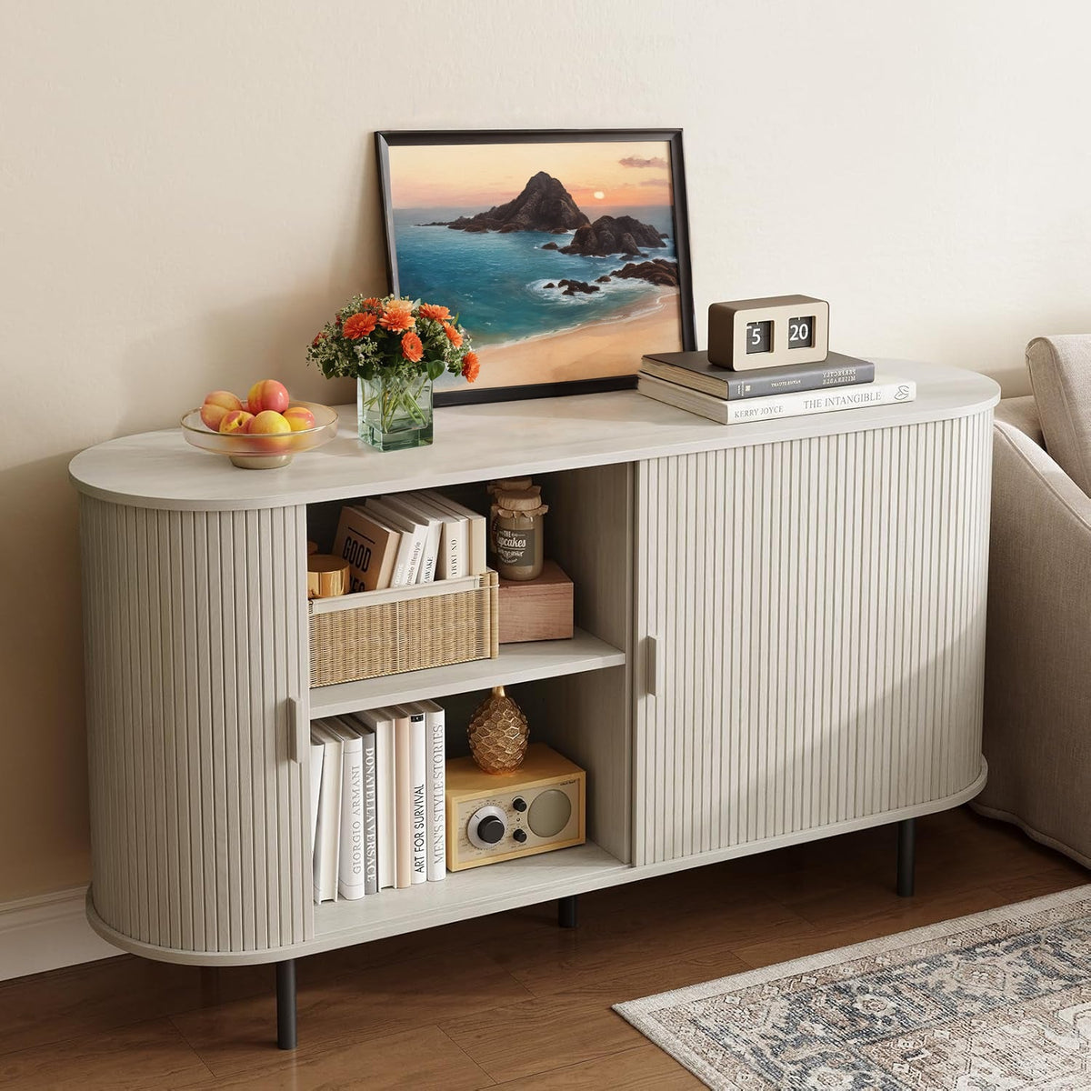 55 Inch Sideboard Buffet with Tambour Door