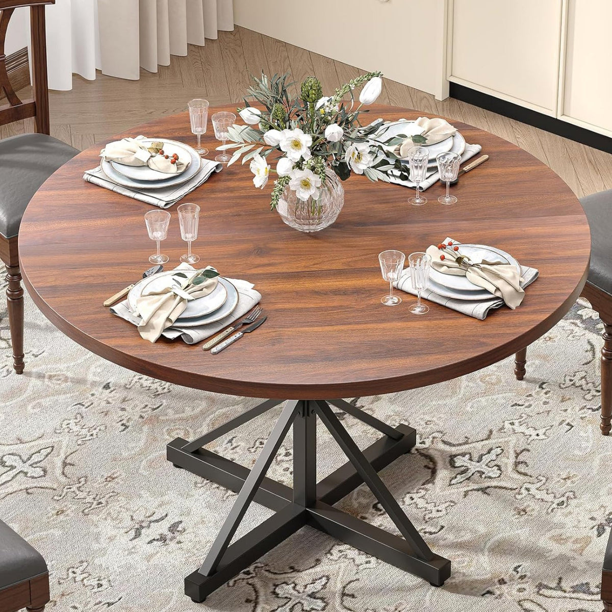 47 Inch Round Dining Table with Pedestal Base