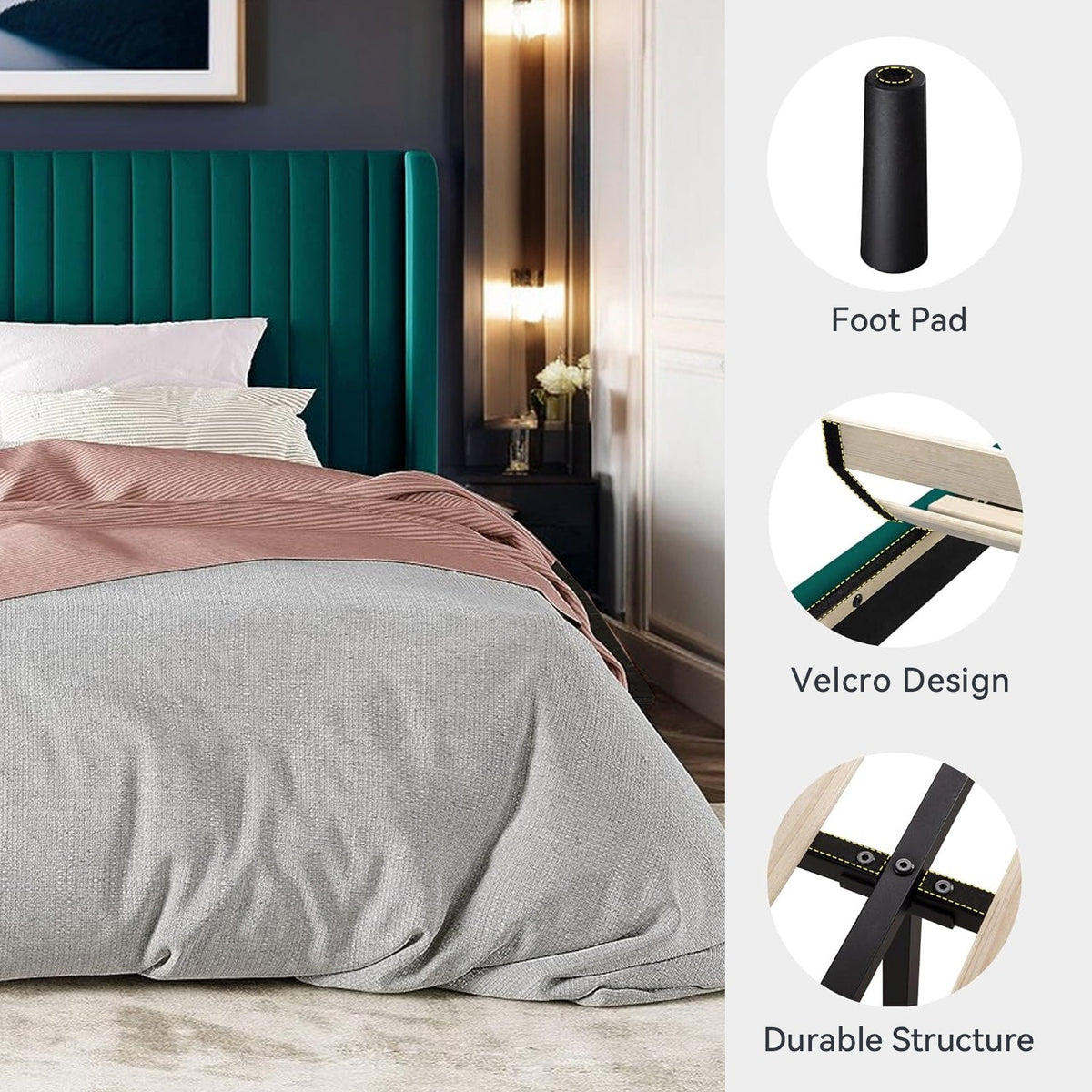 Velvet Platform Bed Frame with Tufted Headboard