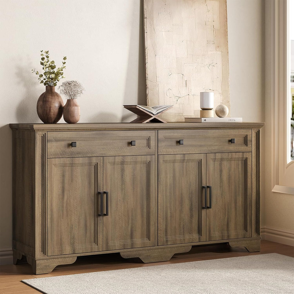63 Inch Kitchen Sideboard Buffet with Drawers and Doors
