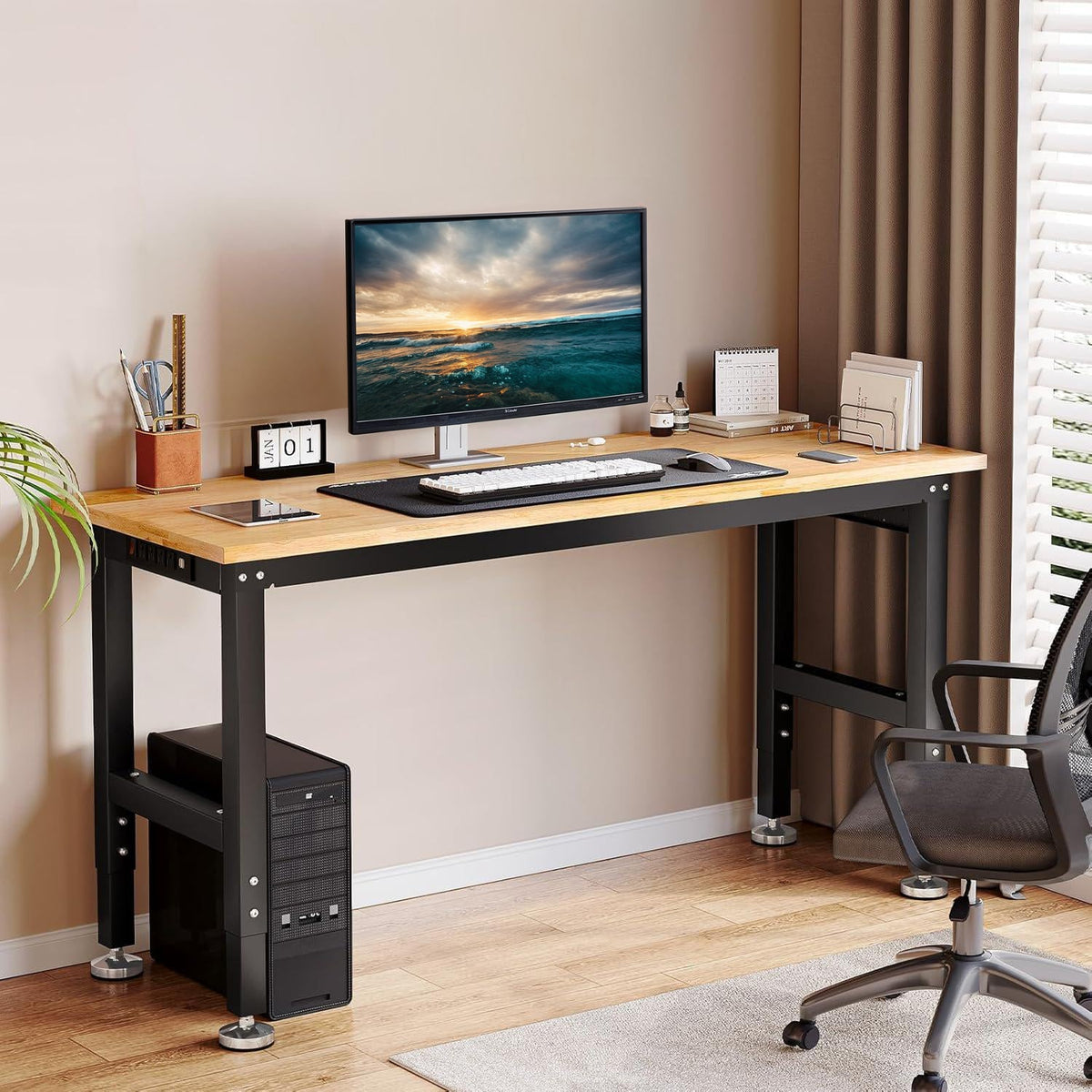 Height-Adjustable Workbench with Power Outlets
