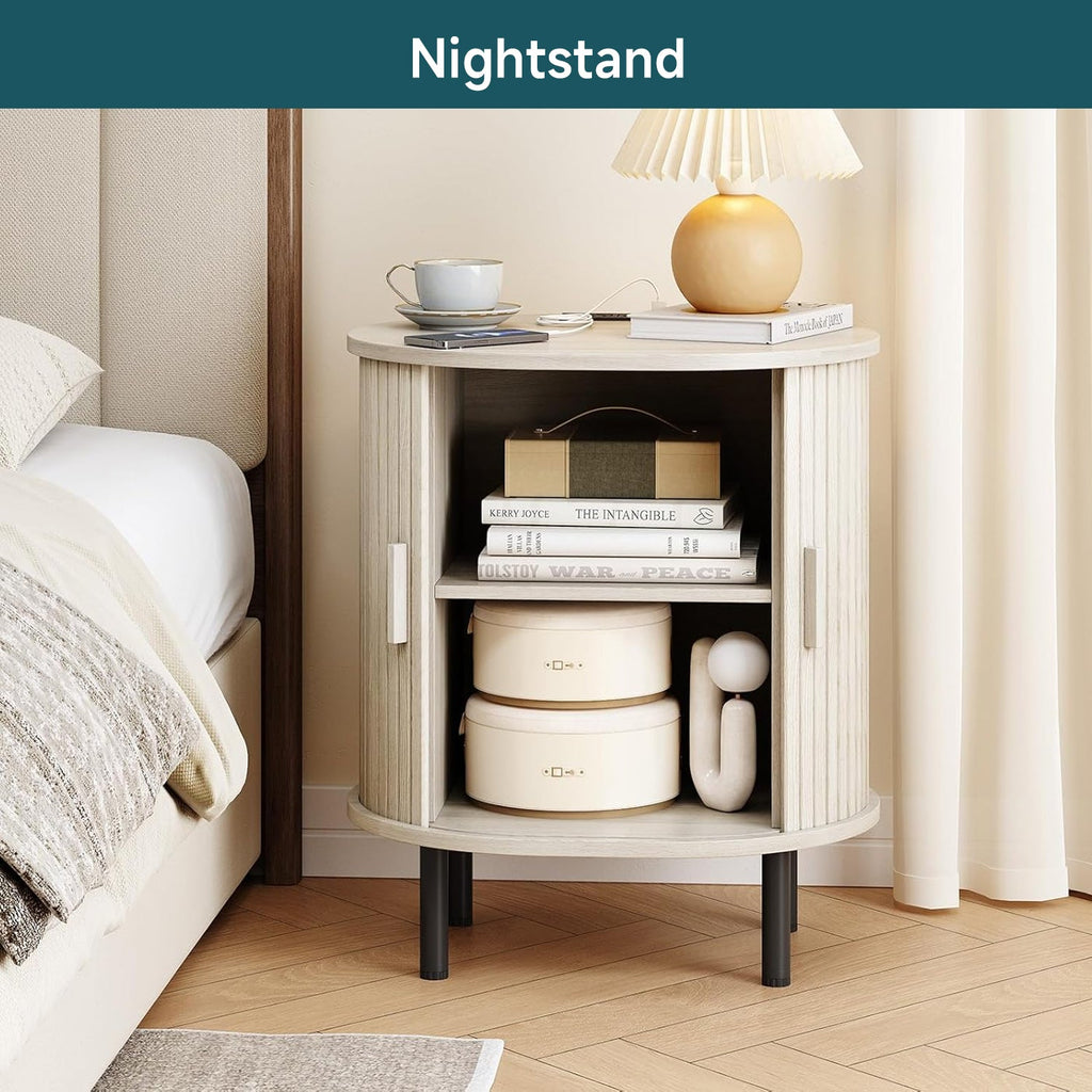 Side Table Nightstand with Charging Station