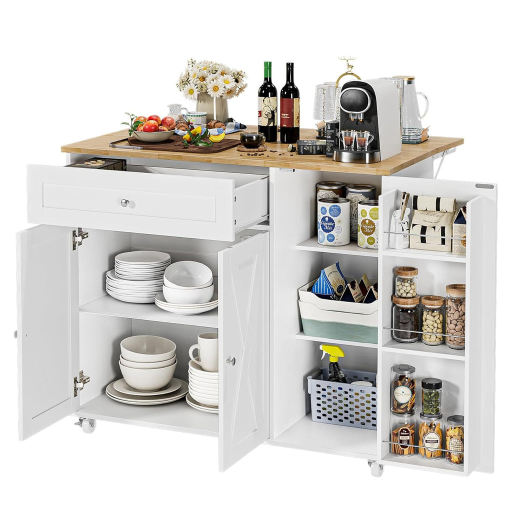 Rolling Kitchen Island Cart with Drop Leaf