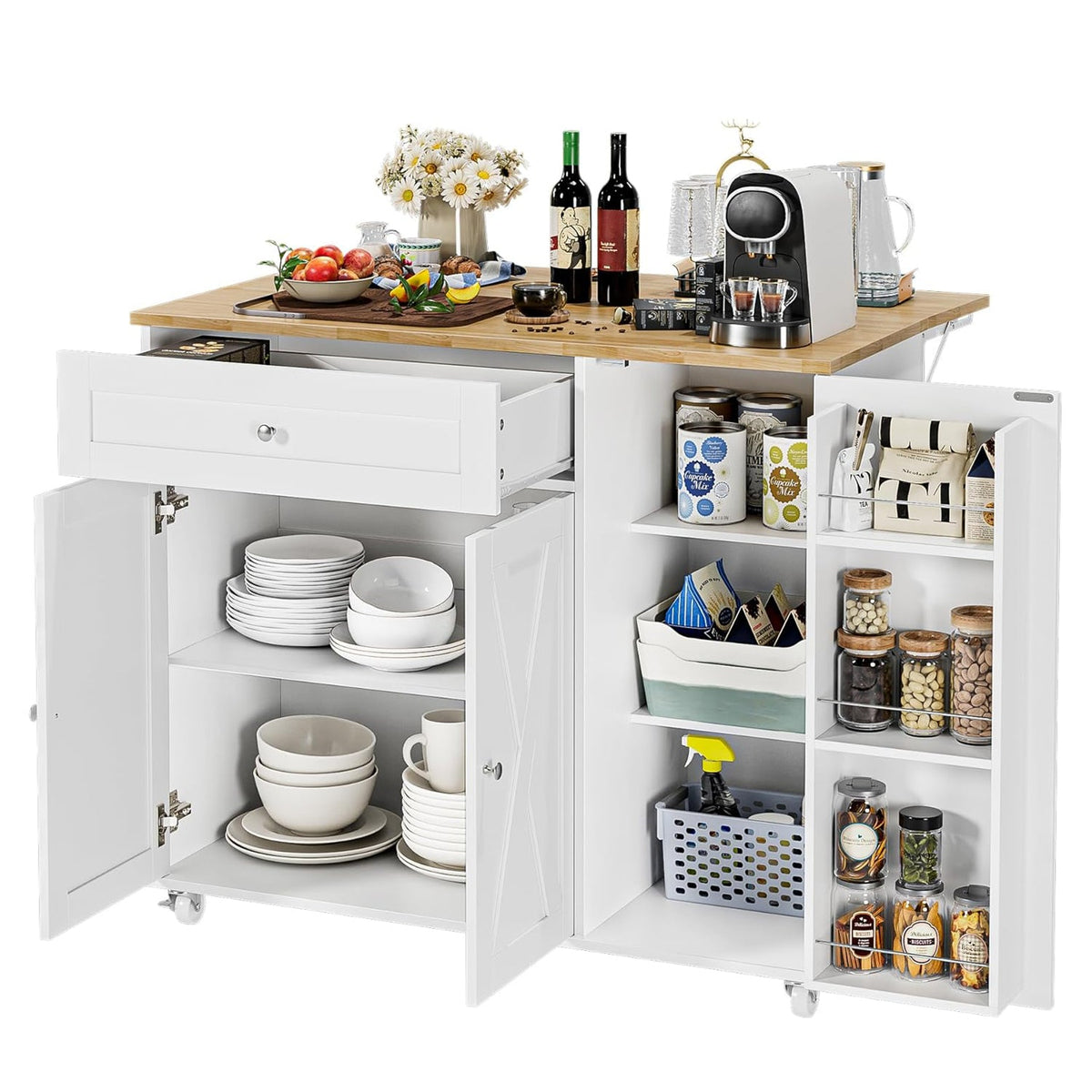 Rolling Kitchen Island Cart with Drop Leaf