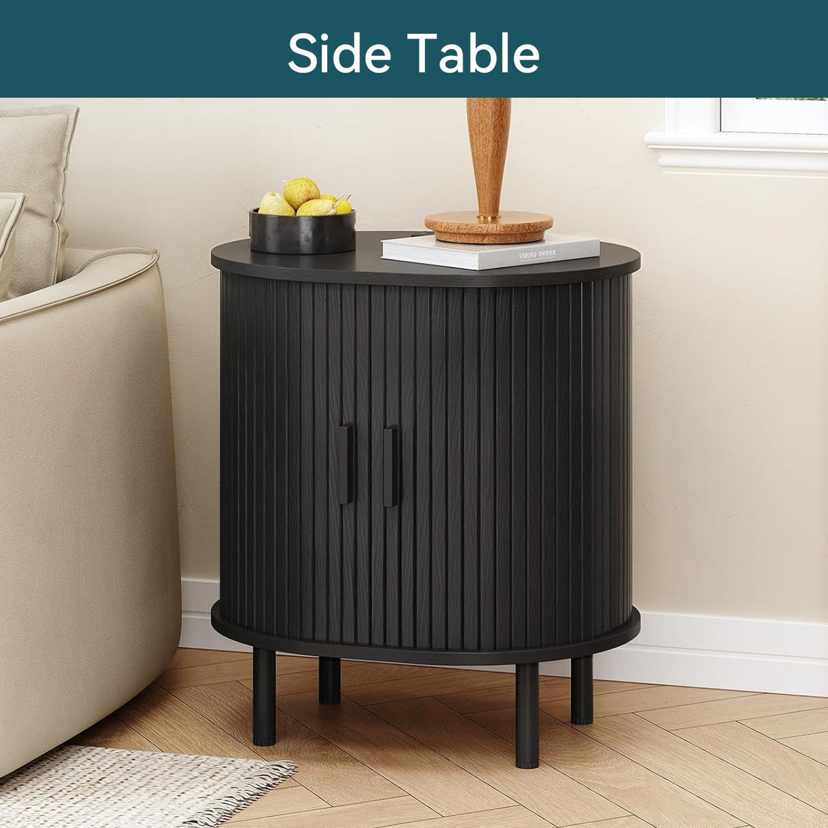 Side Table Nightstand with Charging Station