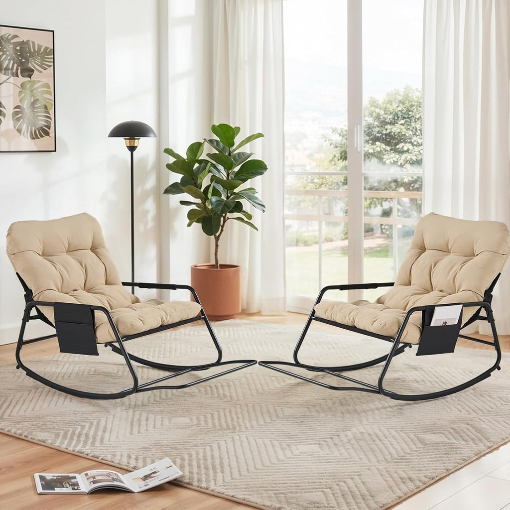 Papasan Rocking Chair with Cushion for Indoor and Outdoor