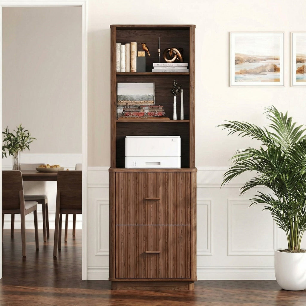 71 in Tall Fluted Bookcase with File Drawers