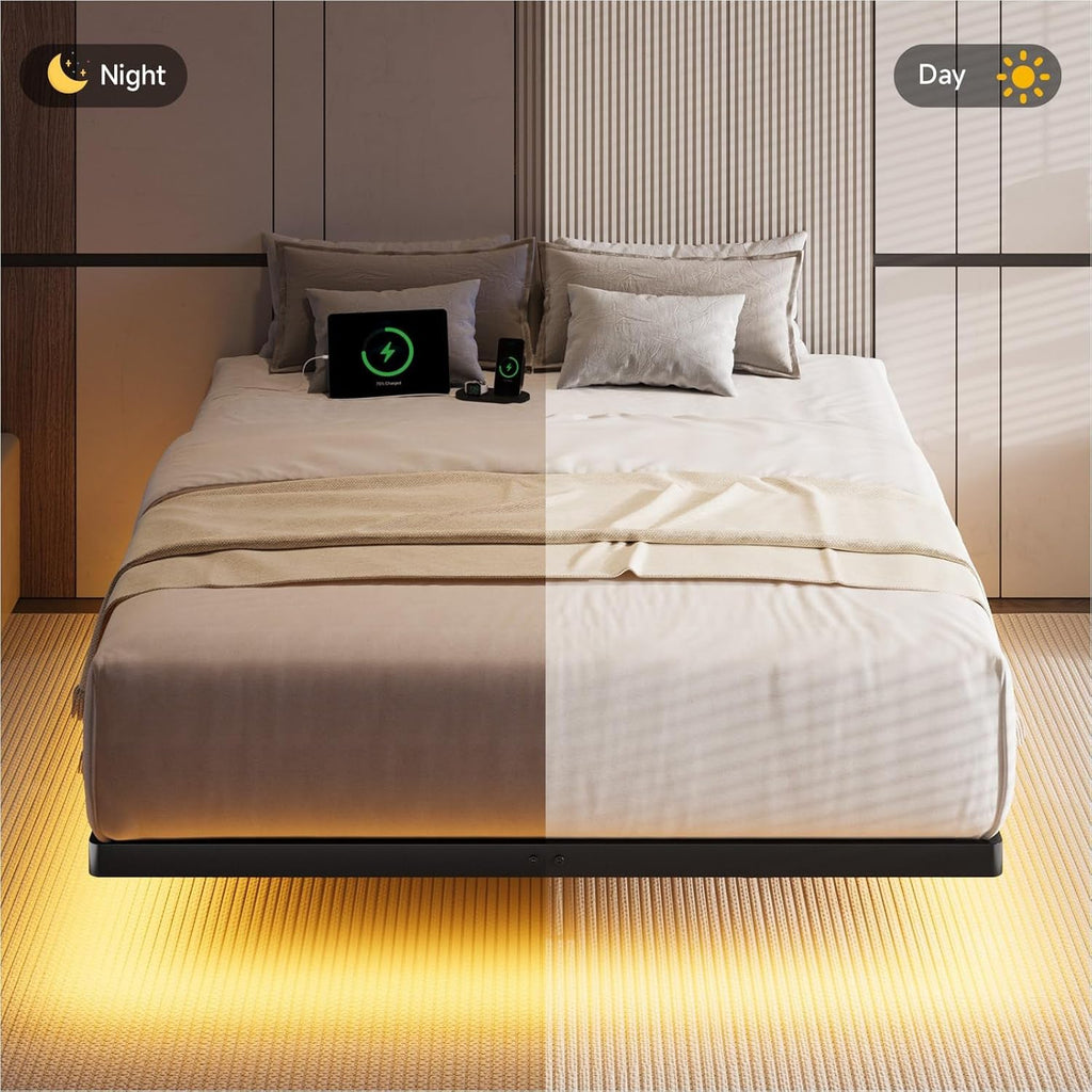 Floating Metal Platform Bed Frame with LED Lights