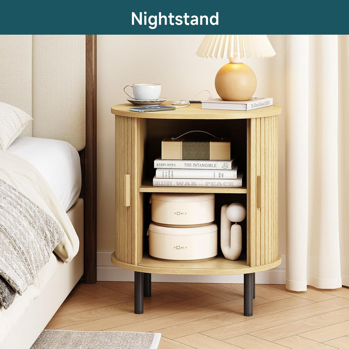 Side Table Nightstand with Charging Station