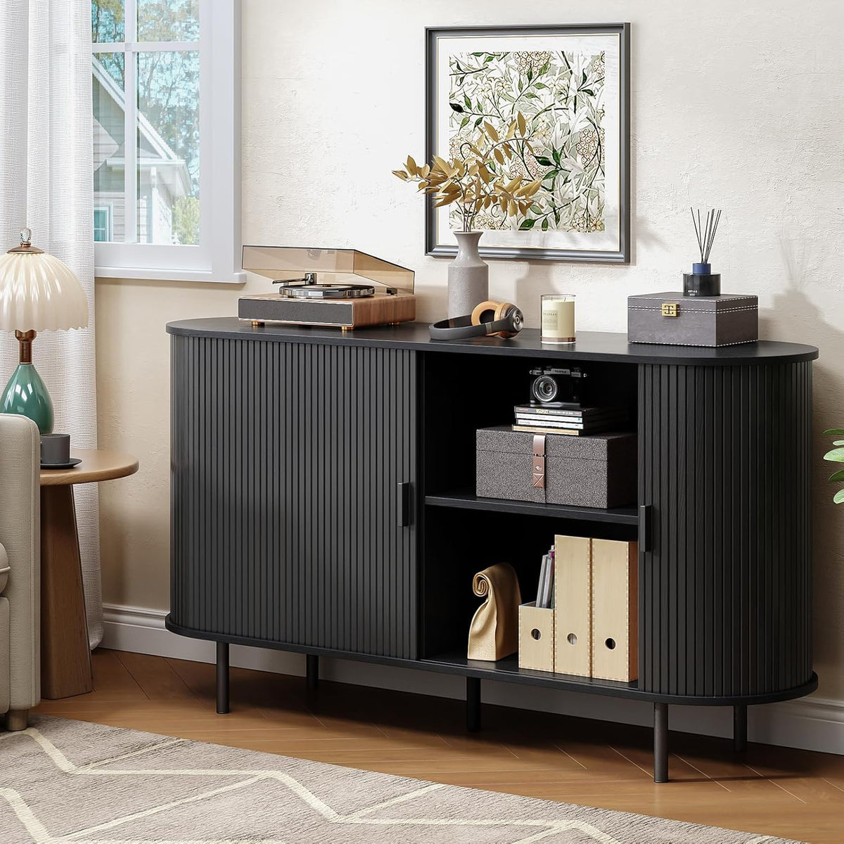 55 Inch Sideboard Buffet with Tambour Door