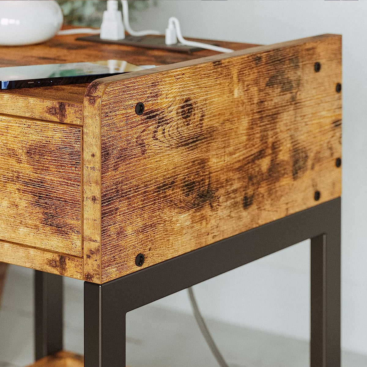 Nightstand with Charging Station and Storage Drawer