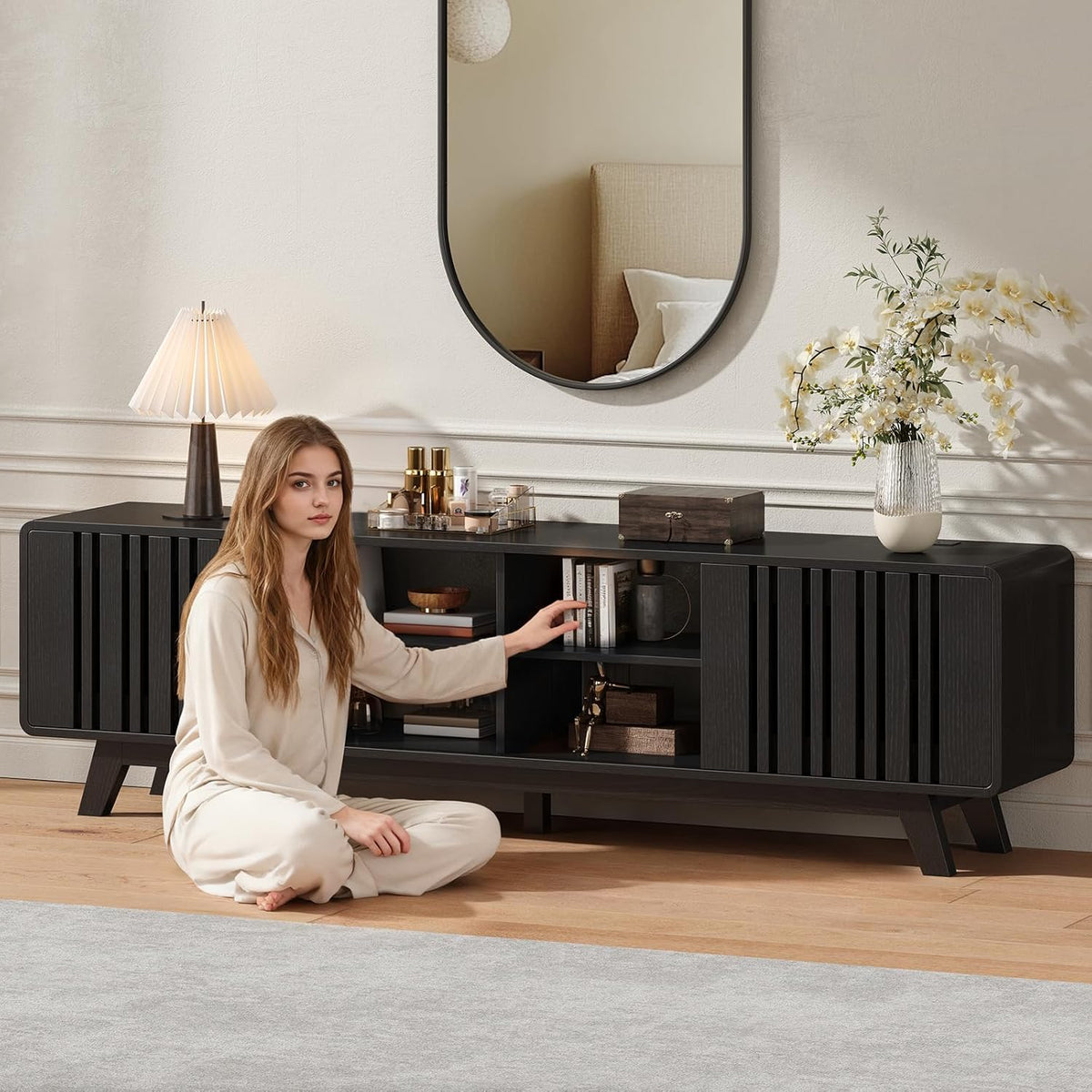 63 or 70 Inch TV Stand with Sliding Grille Doors