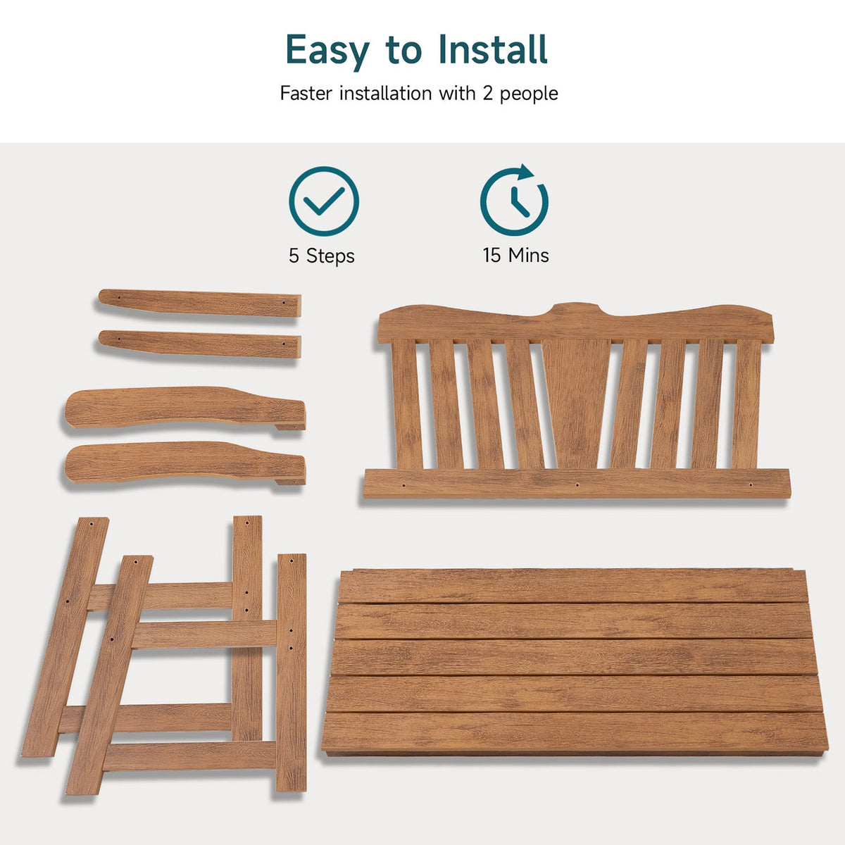 Weatherproof Patio Garden Bench with Wide Armrests