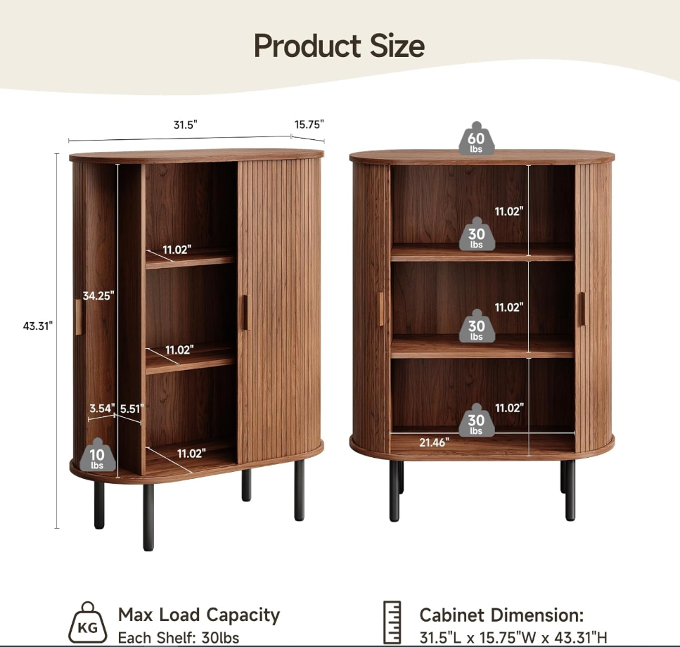 44" Modern High Sideboard Cabinet with Sliding Door
