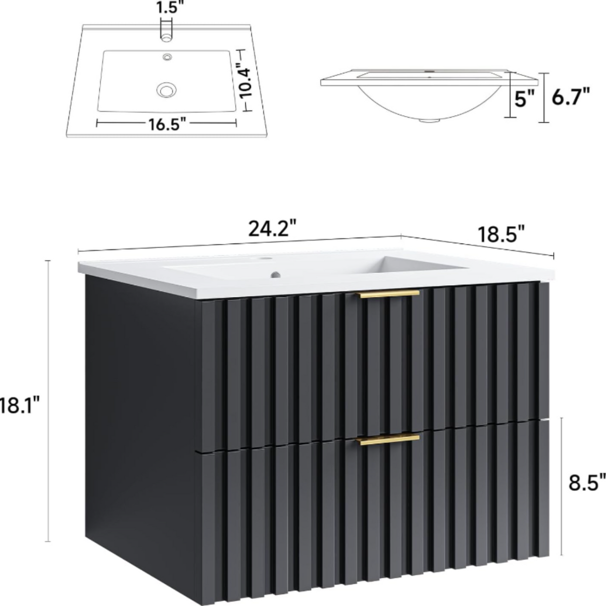 24 Inch Wall-Mounted Floating Bathroom Vanity