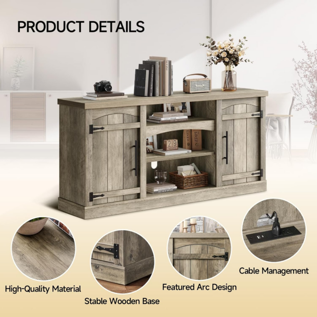 66 Inch Farmhouse TV Stand for 75 Inch TVs
