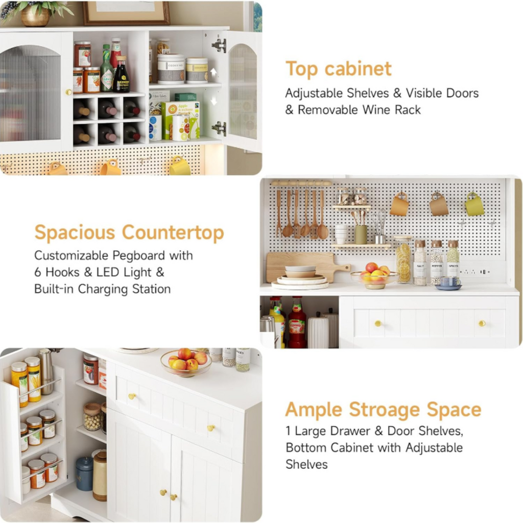 71 Inch Kitchen Pantry Cabinet with Microwave Stand