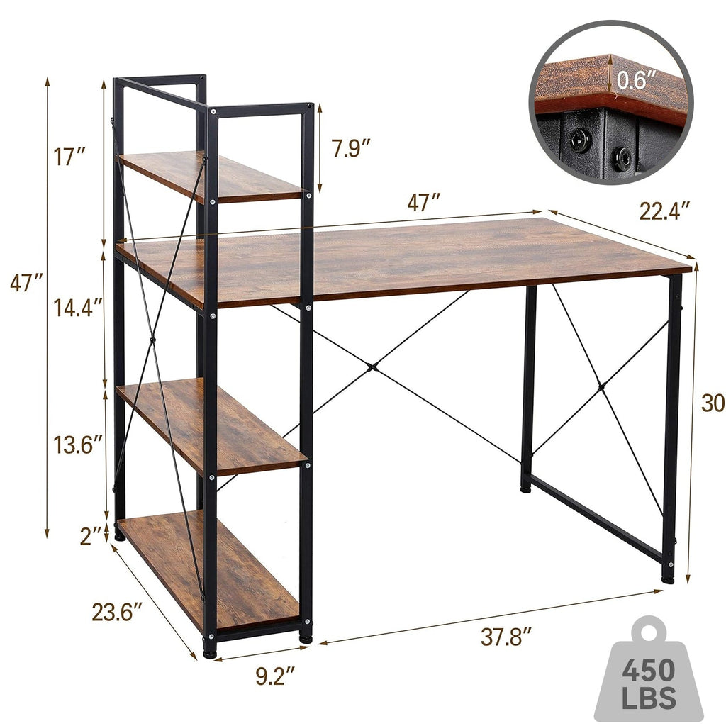 47 Inch Computer Desk with Reversible Bookshelf