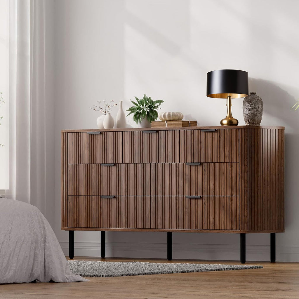 7-Drawer 60-Inch Fluted Dresser with Metal Handles