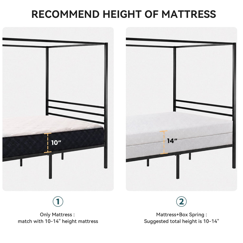 Canopy Bed Frame with Heavy-Duty Metal Slats