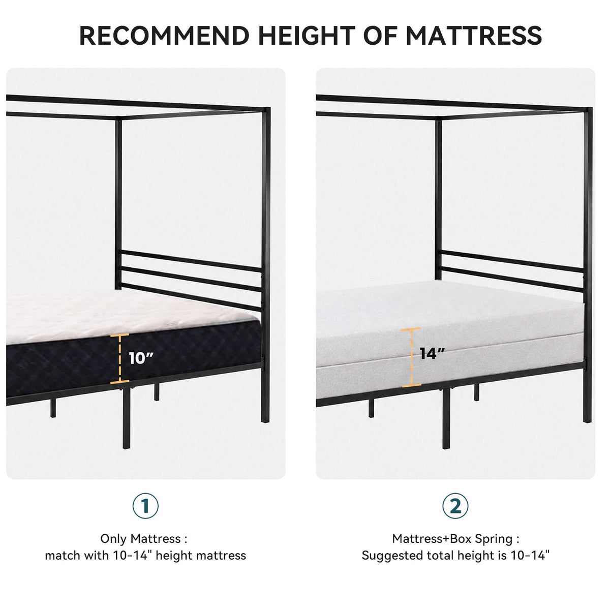 Canopy Bed Frame with Heavy-Duty Metal Slats