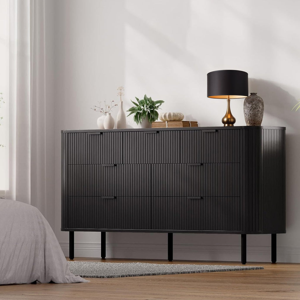 7-Drawer 60-Inch Fluted Dresser with Metal Handles
