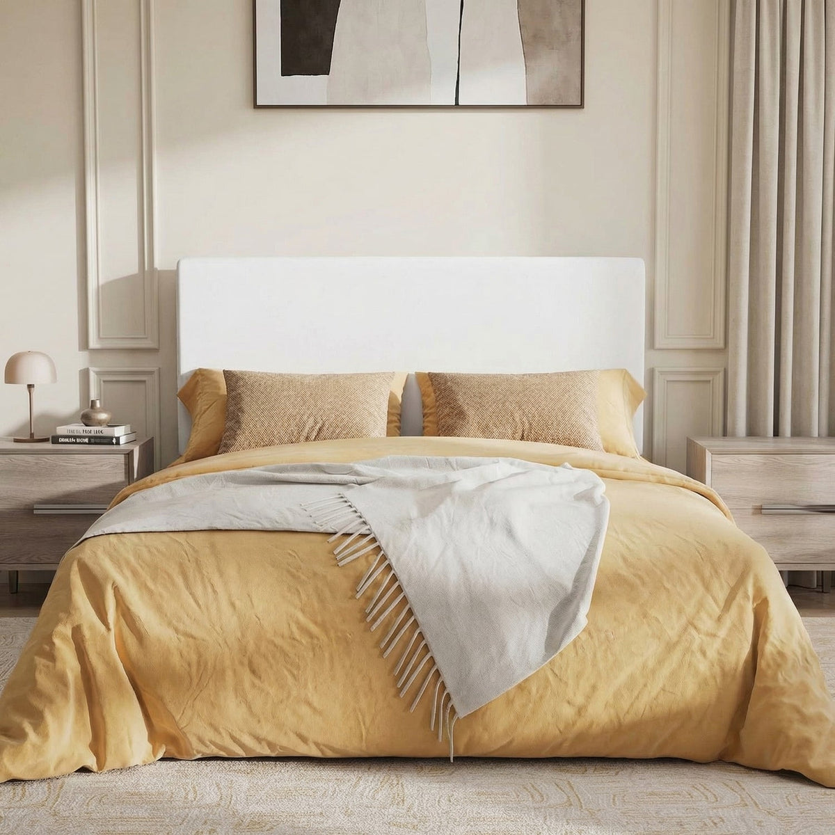 Boucle Platform Bed Frame with Adjustable Headboard