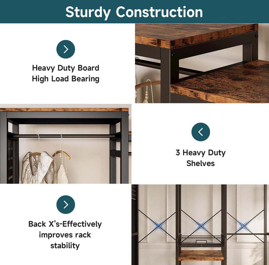 Garment Rack with Hanging Rods, Shelves and Drawer