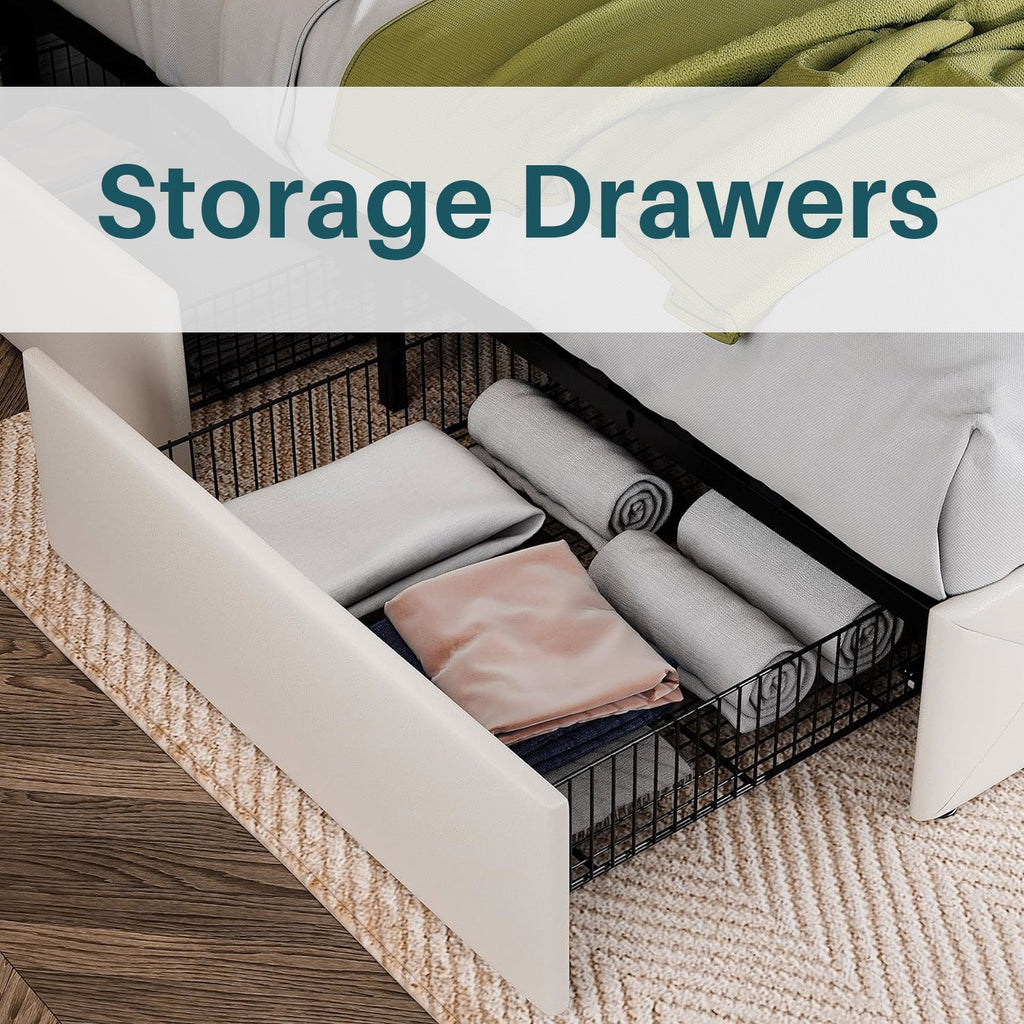 Faux Leather Bed Frame with 4 Storage Drawers