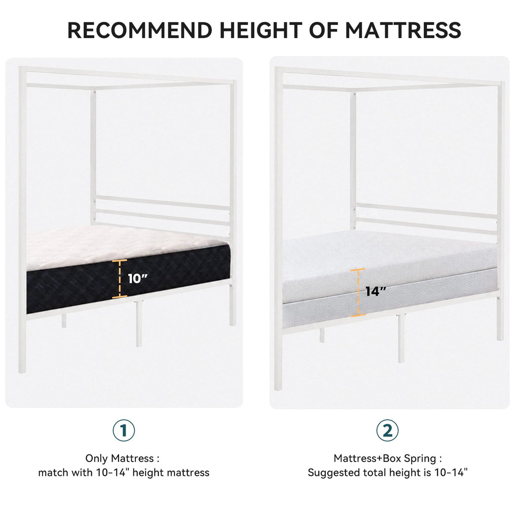 Canopy Bed Frame with Heavy-Duty Metal Slats
