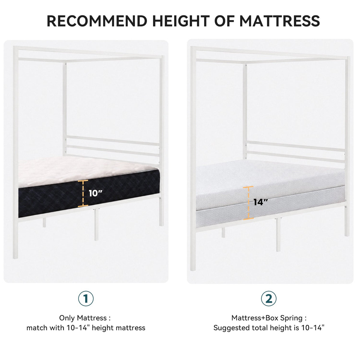 Canopy Bed Frame with Heavy-Duty Metal Slats