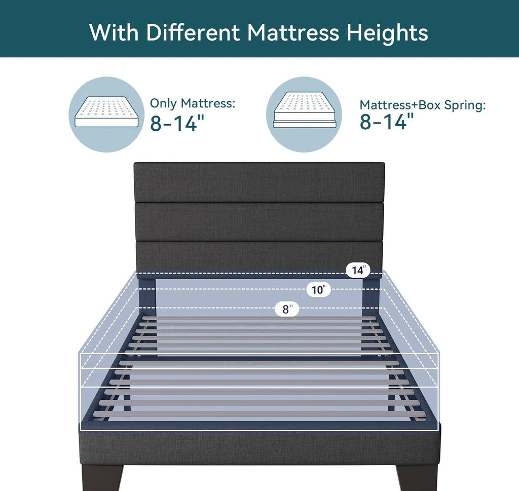 Twin Upholstered Platform Bed with Fabric Headboard