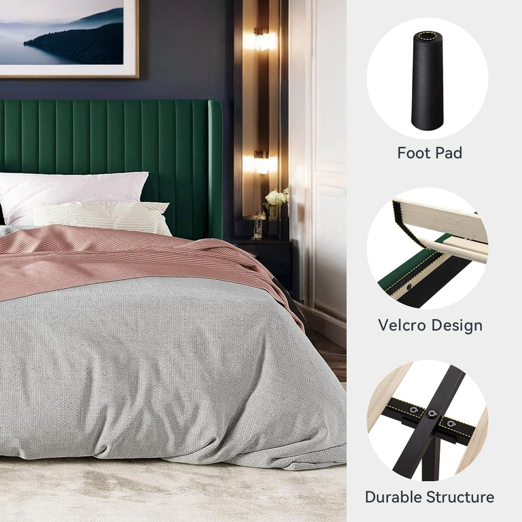 Velvet Platform Bed Frame with Tufted Headboard