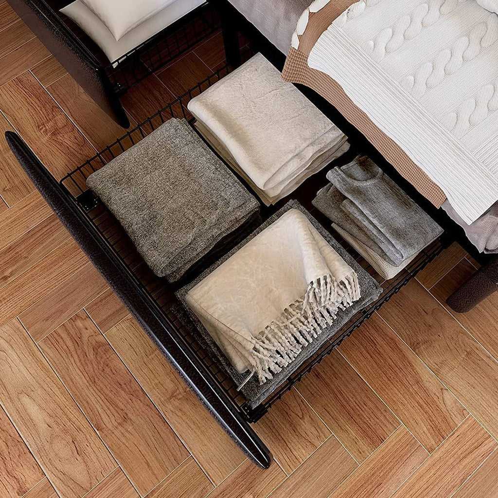 Faux Leather Bed Frame with 4 Storage Drawers