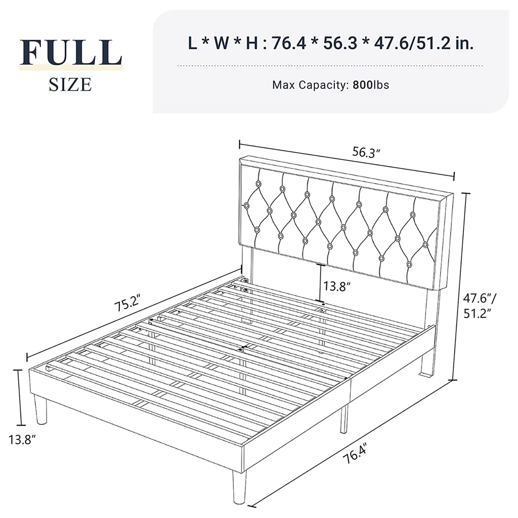 Upholstered Bed Frame with Adjustable Headboard