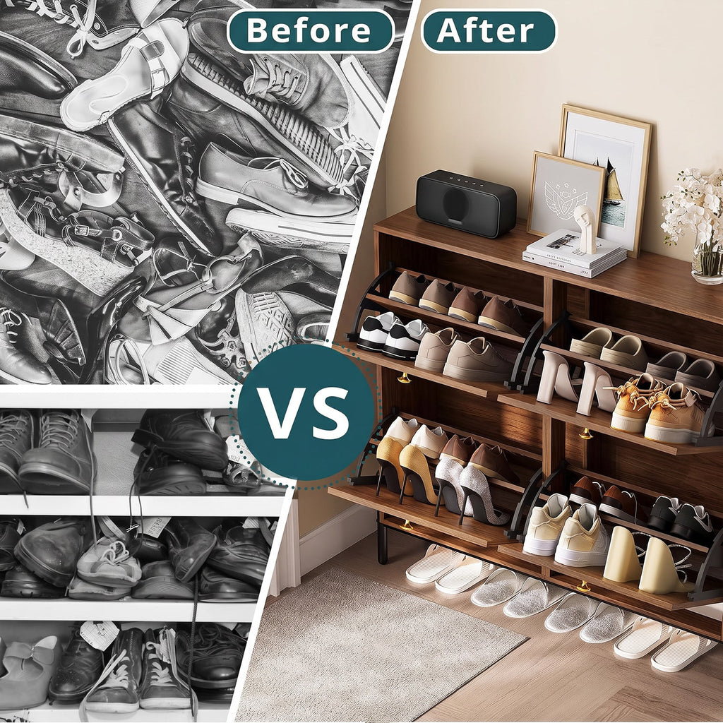 Shoe Storage Cabinet with 4 Rattan Flip Drawers