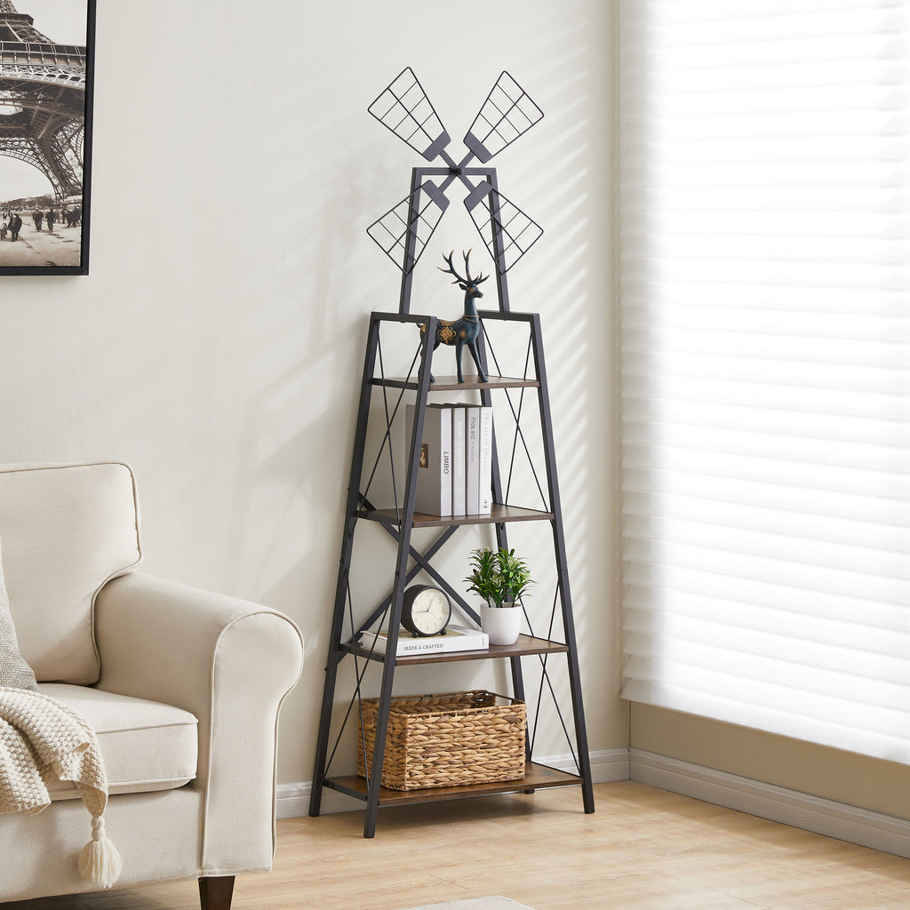 4-Tier Narrow Bookshelf, Rustic Brown and Black