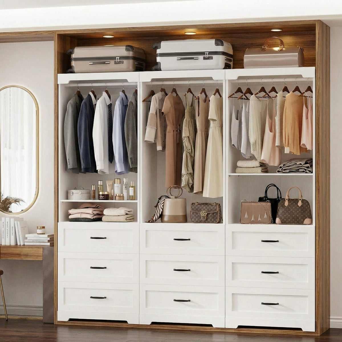 Freestanding Closet System with 3 Drawers and Rod