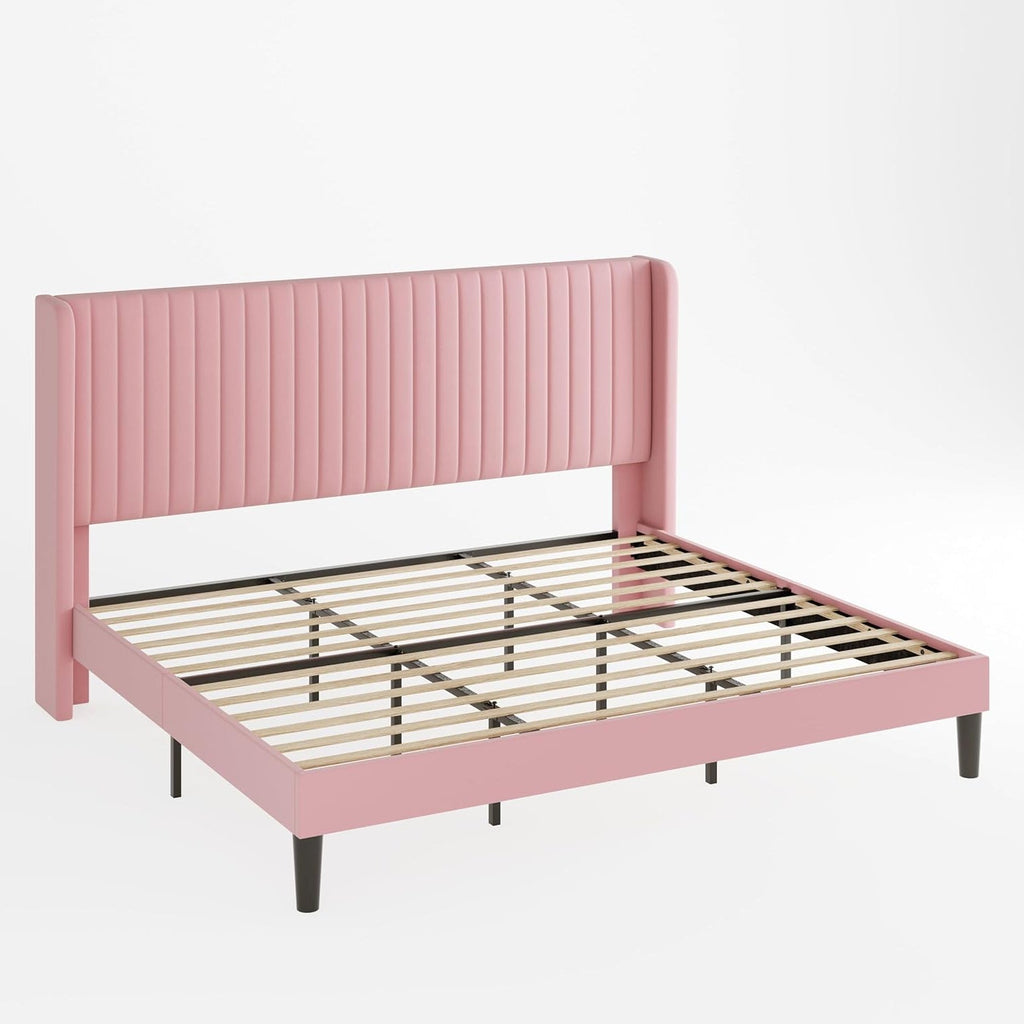 Velvet Platform Bed Frame with Tufted Headboard