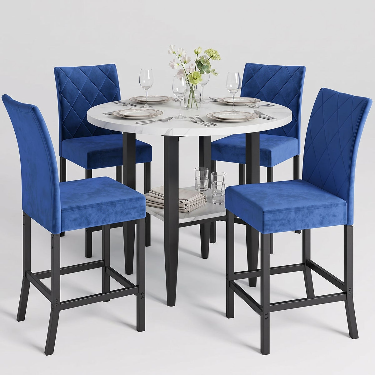 5-Piece Counter Height Dining Set with Marble Table