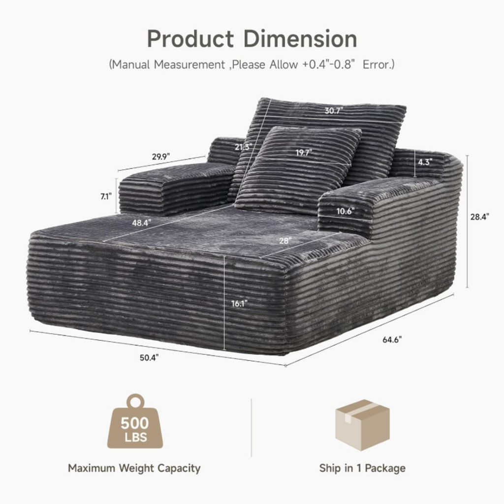 Oversized Corduroy Chaise Lounge Sleeper Chair