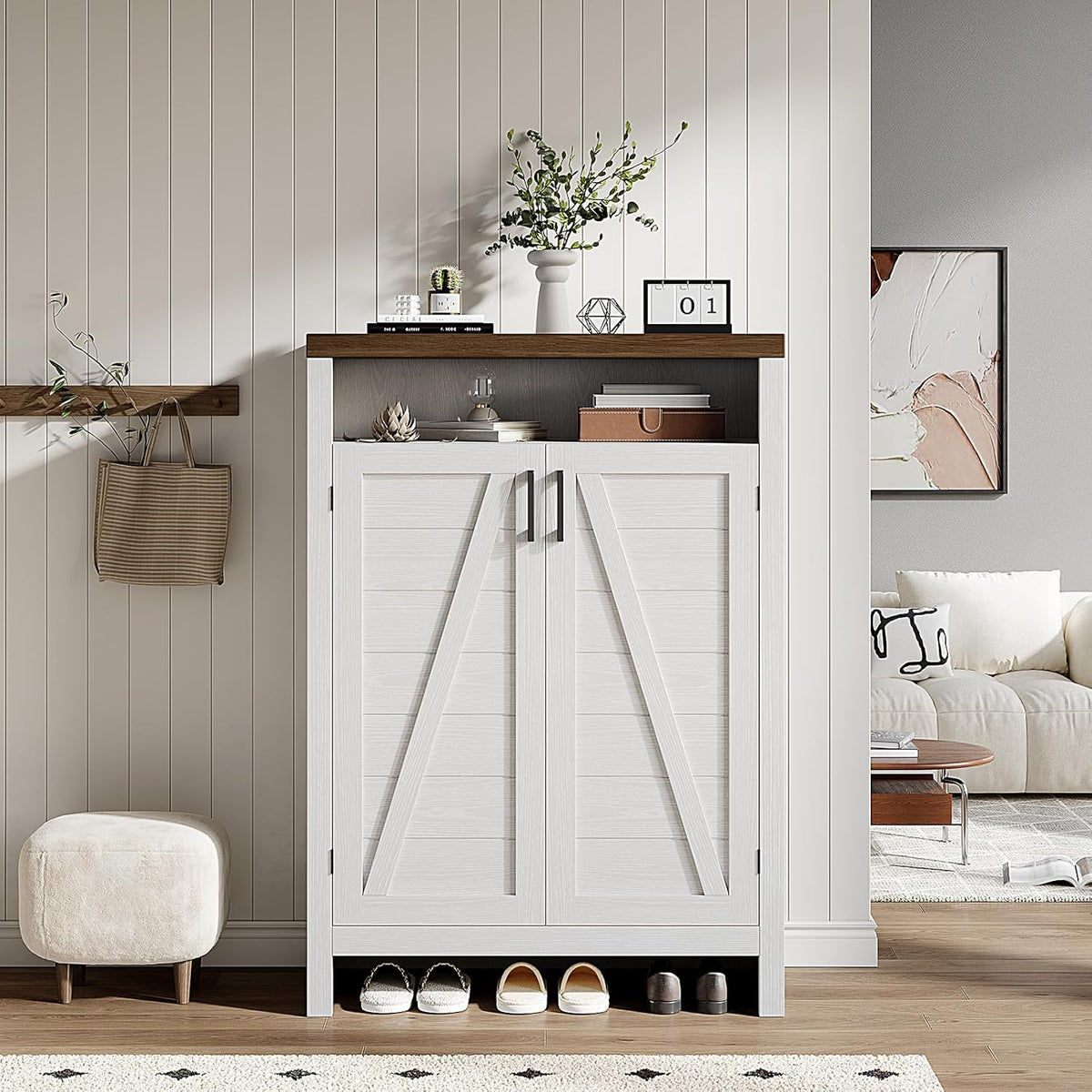 6-Tier Farmhouse Shoe Cabinet with Doors