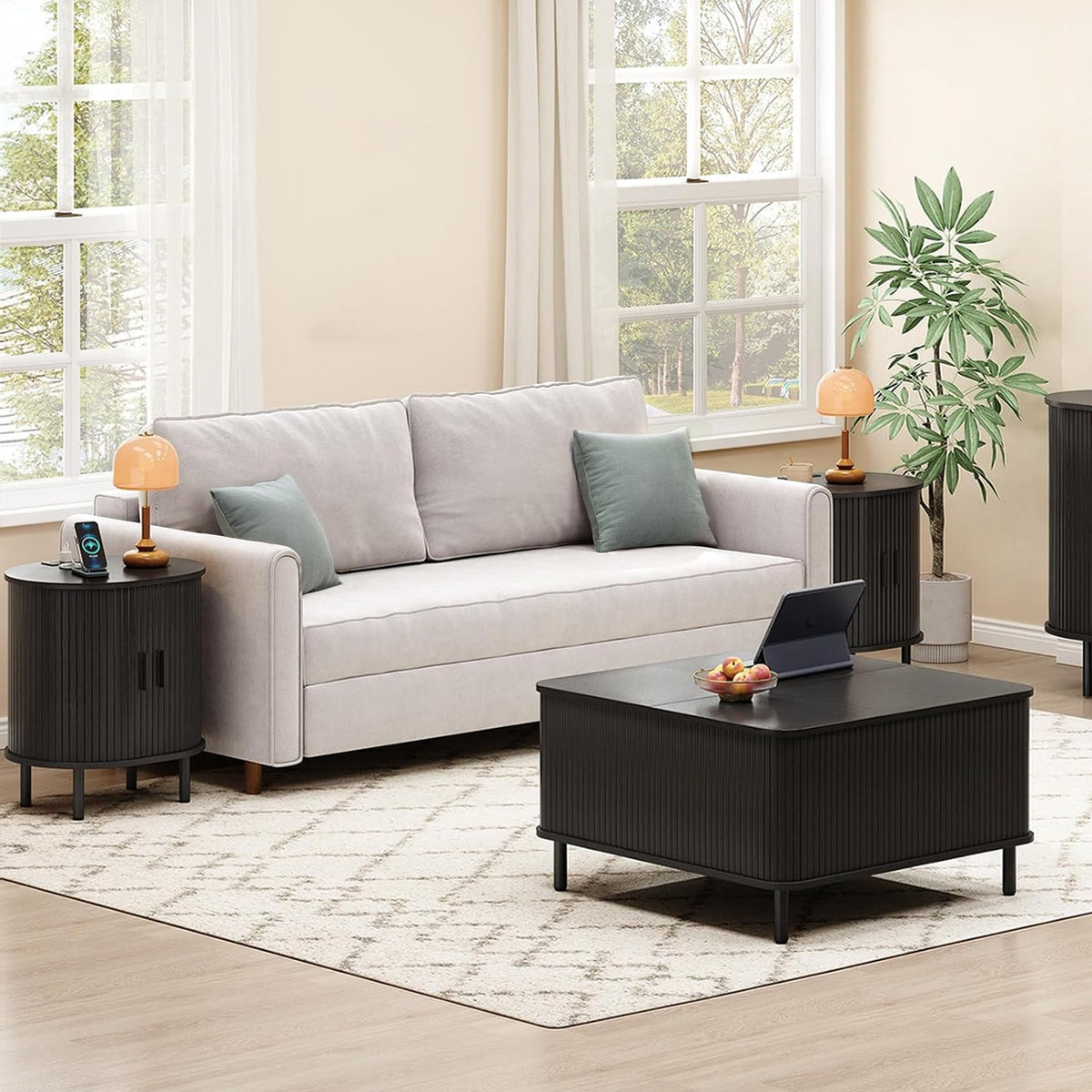Side Table Nightstand with Charging Station