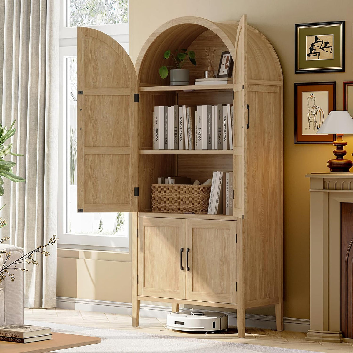 71 Inch Arched Kitchen Pantry Cabinet with Doors
