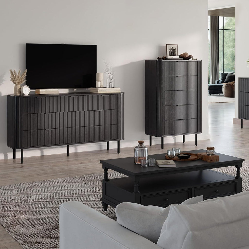 7-Drawer 60-Inch Fluted Dresser with Metal Handles