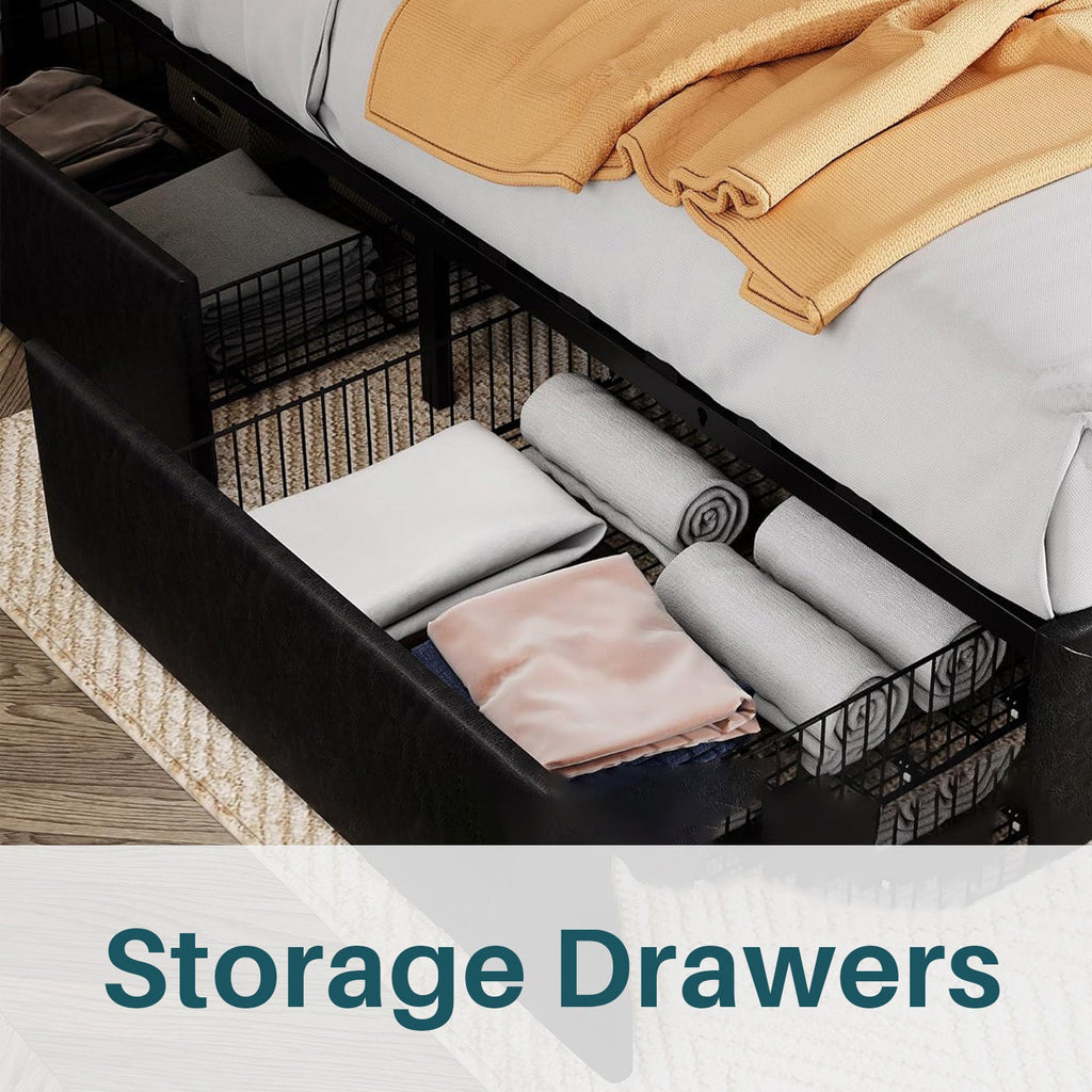 Faux Leather Bed Frame with 4 Storage Drawers